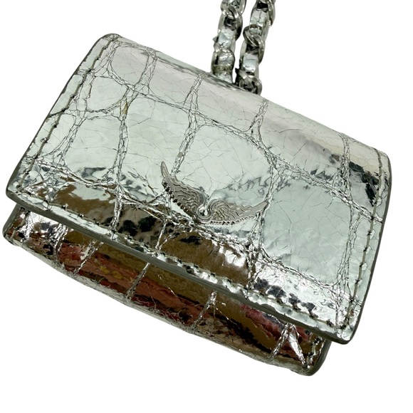 Zadig & Voltaire Silver Croc Embossed Phone Wallet Wristlet and AirPod Case Set - Picture 15 of 16